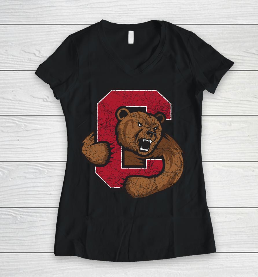 Cornell Big Red Men's Apparel Vintage Distressed Bear Icon Women V-Neck T-Shirt