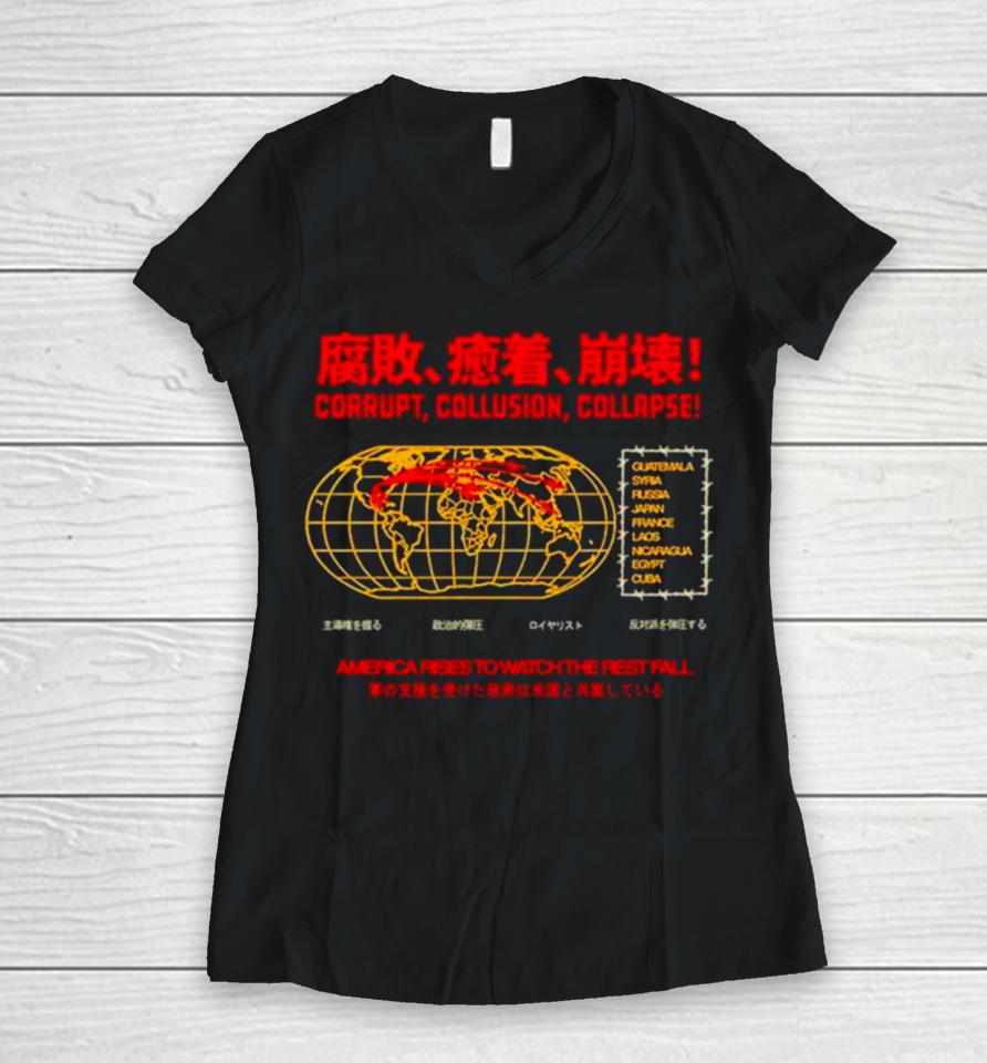 Corrupt Collusion Collapse Women V-Neck T-Shirt