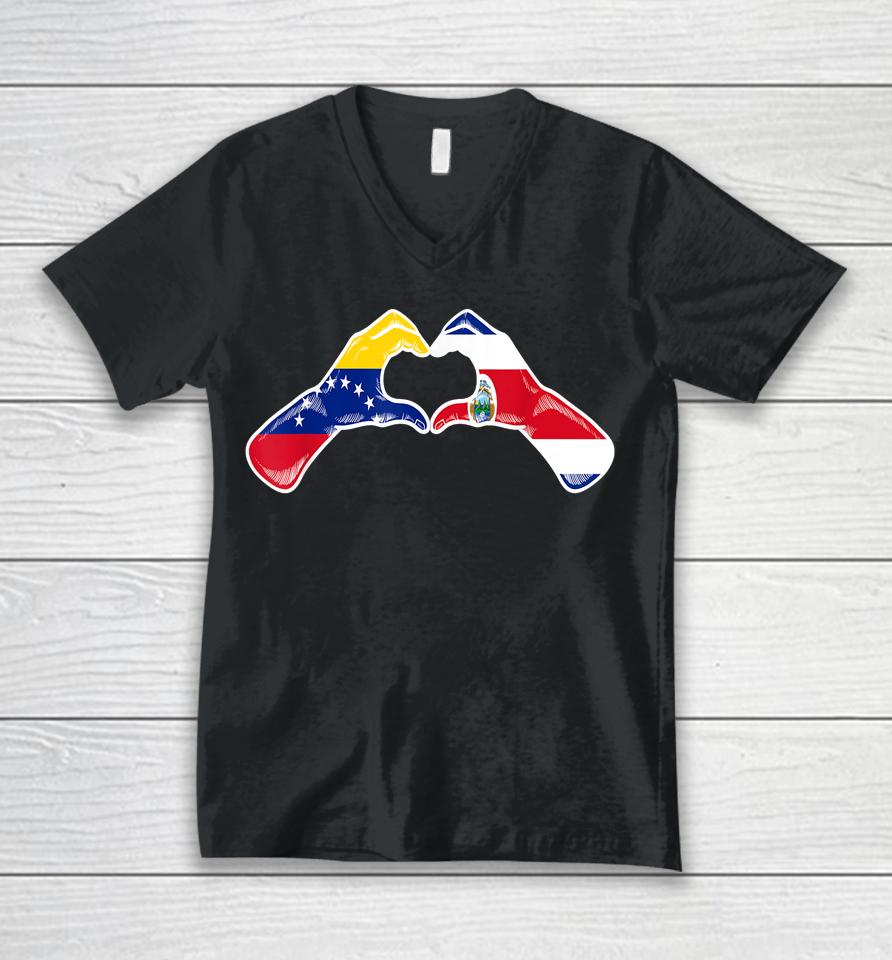 Costa Rica Venezuela Flag Costa Rican Venezuelan Heart Unisex V-Neck T-Shirt