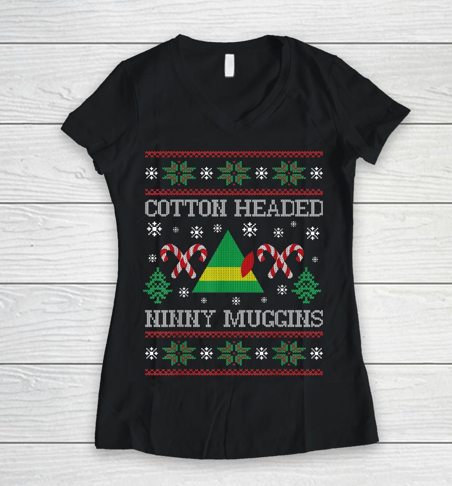 Cotton Headed Ninny Muggins Hit Merry Xmas Women V-Neck T-Shirt