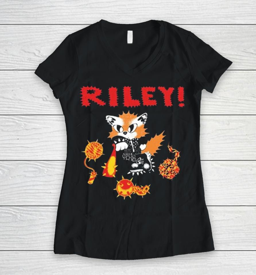 Counterintuitiverecords Riley Punk Cat Women V-Neck T-Shirt