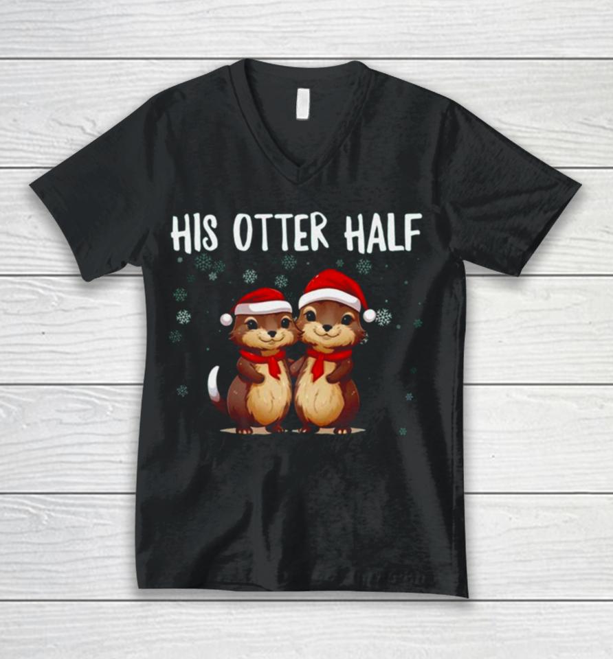 Couples Christmas Otter Puns Matching Unisex V-Neck T-Shirt