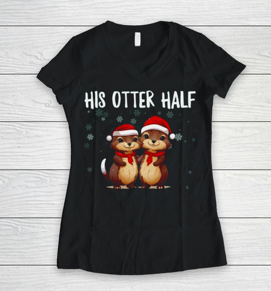 Couples Christmas Otter Puns Matching Women V-Neck T-Shirt