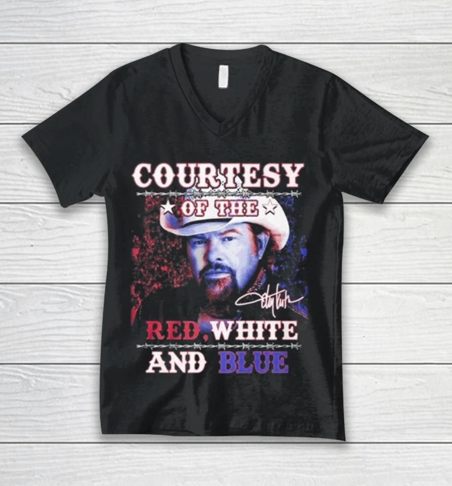 Courtesy Of The Red, White And Blue Toby Keith Signature Unisex V-Neck T-Shirt
