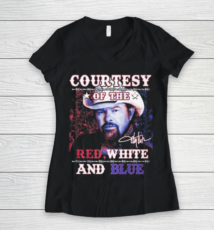 Courtesy Of The Red, White And Blue Toby Keith Signature Women V-Neck T-Shirt