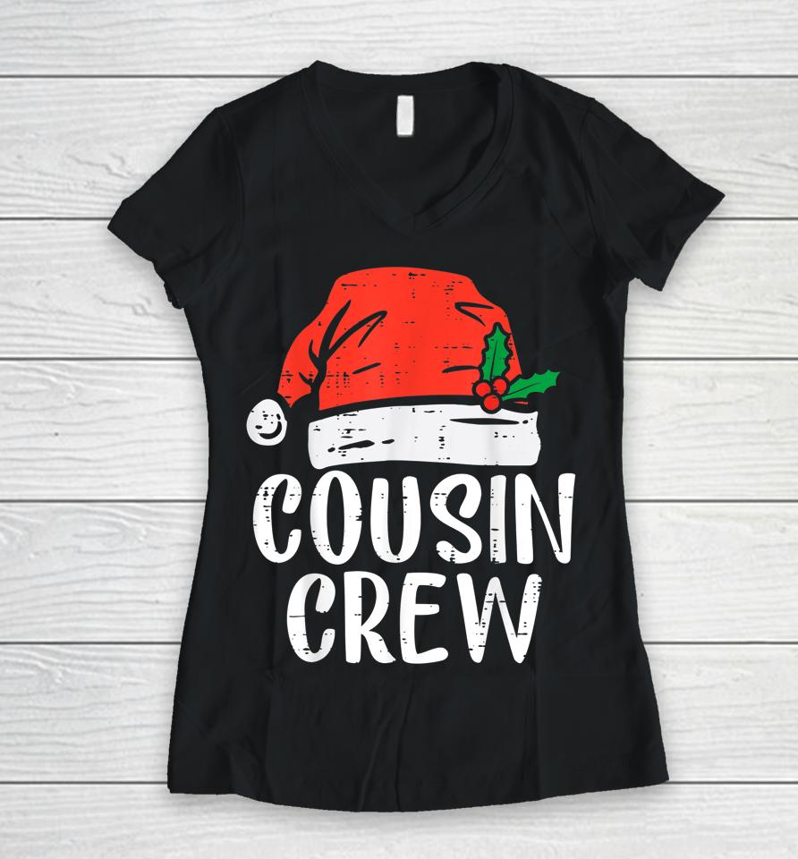 Cousin Crew Christmas Squad Santa 2022 Xmas Pajama Women V-Neck T-Shirt