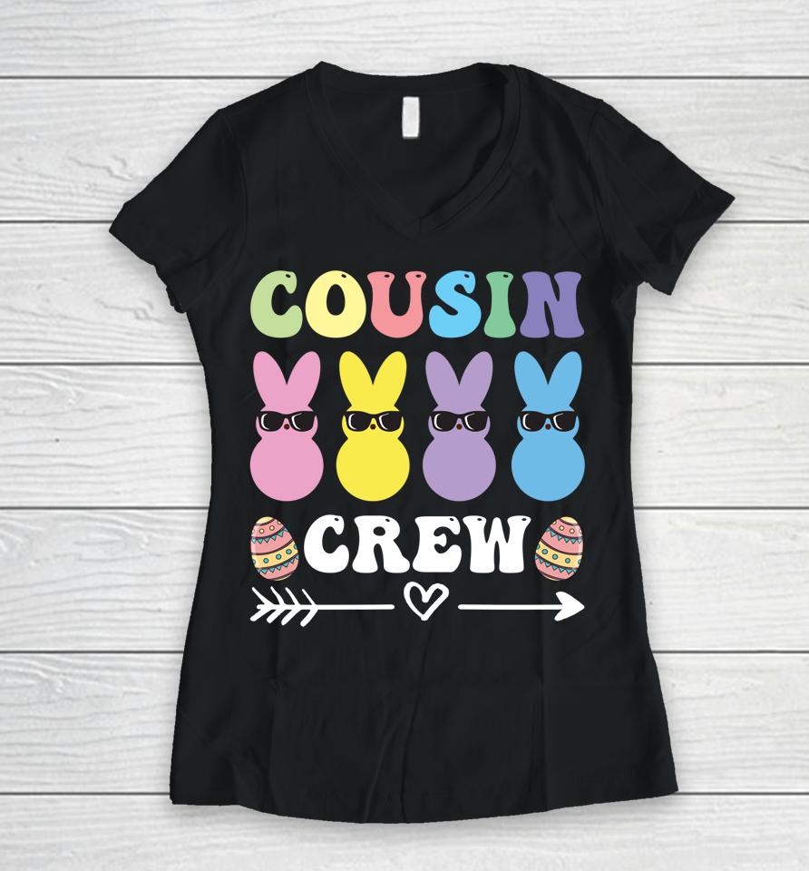 Cousin Crew Happy Easter Family Matching Bunnies Women V-Neck T-Shirt