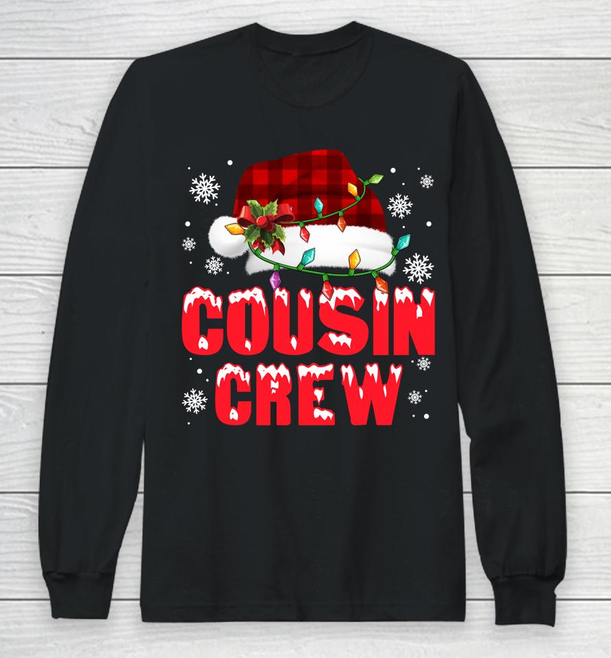 Cousin Crew Santa Hat Red Plaid Lights Family Christmas Xmas Long Sleeve T-Shirt