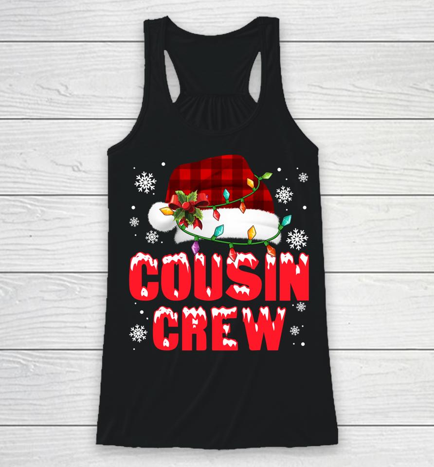 Cousin Crew Santa Hat Red Plaid Lights Family Christmas Xmas Racerback Tank