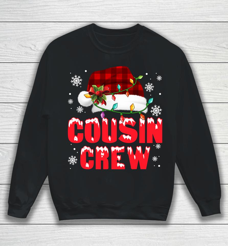 Cousin Crew Santa Hat Red Plaid Lights Family Christmas Xmas Sweatshirt