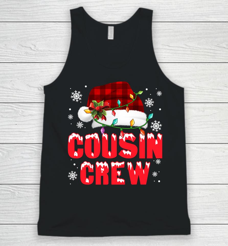 Cousin Crew Santa Hat Red Plaid Lights Family Christmas Xmas Unisex Tank Top