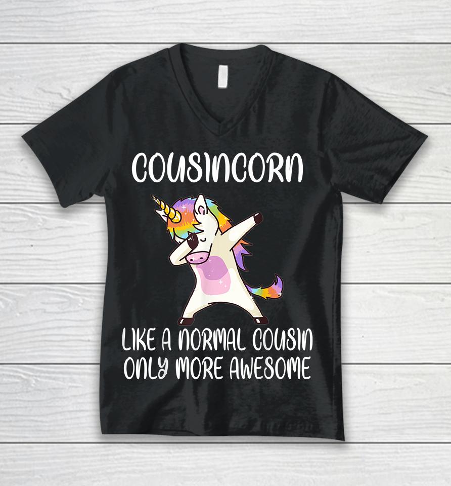Cousincorn Like A Cousin Only More Awesome Dabbing Unicorn Unisex V-Neck T-Shirt