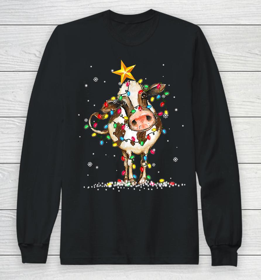Cow Reindeer Christmas Lights Long Sleeve T-Shirt