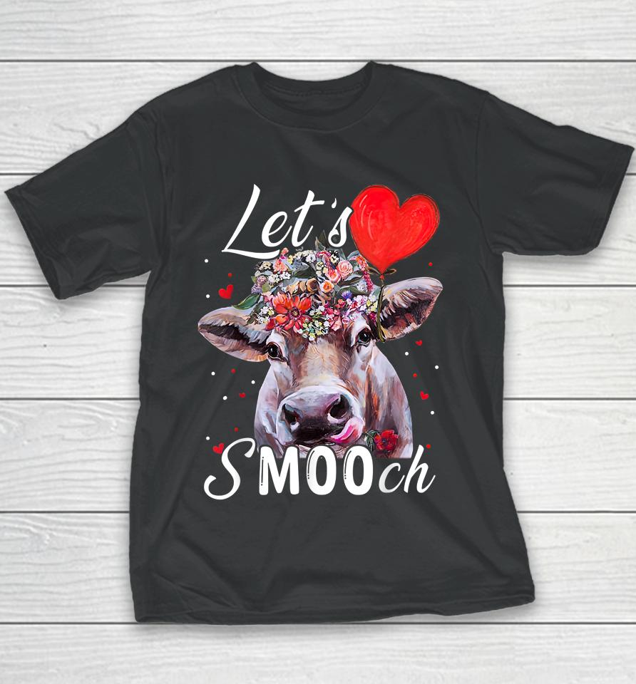 Cow Valentine Let's Smooch Farmer Valentine's Day Youth T-Shirt