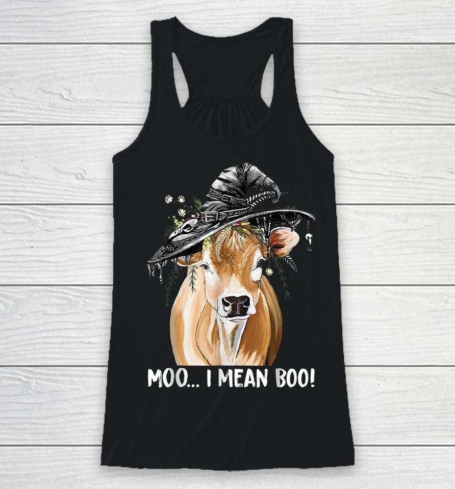 Cow Witch Halloween Moo I Mean Boo Racerback Tank