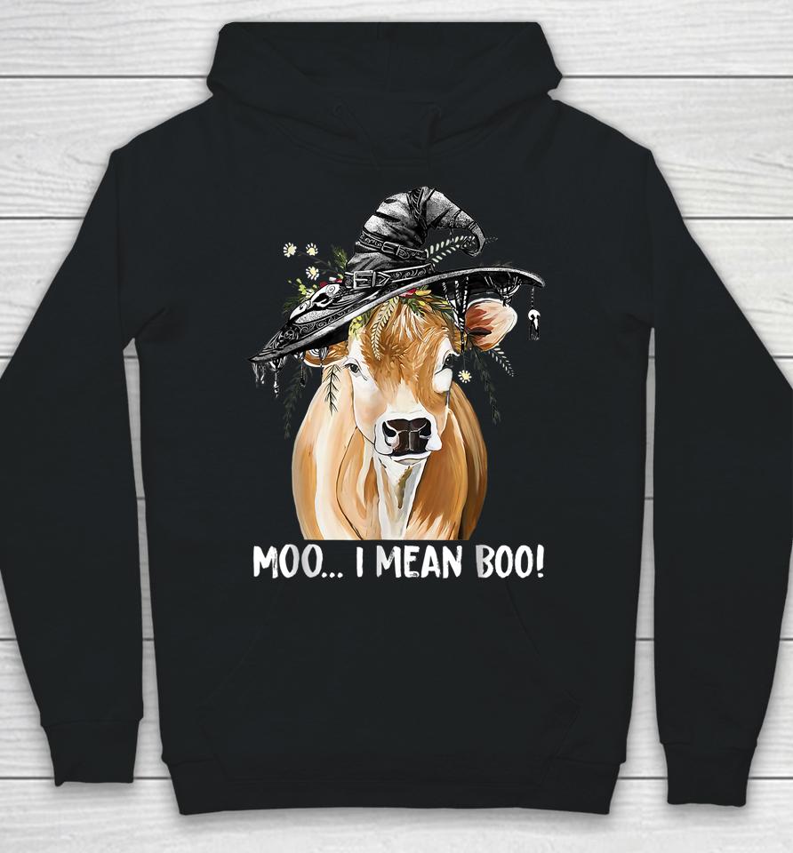 Cow Witch Halloween Moo I Mean Boo Hoodie