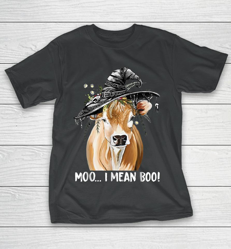 Cow Witch Halloween Moo I Mean Boo T-Shirt