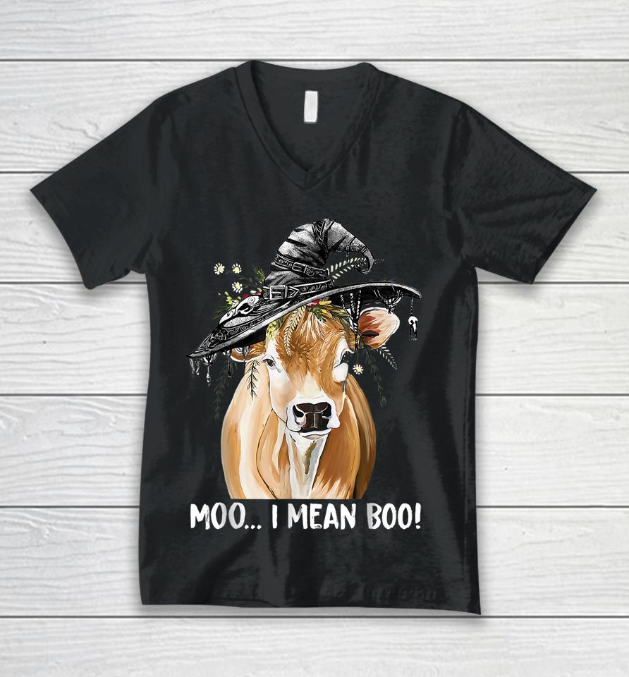 Cow Witch Halloween Moo I Mean Boo Unisex V-Neck T-Shirt
