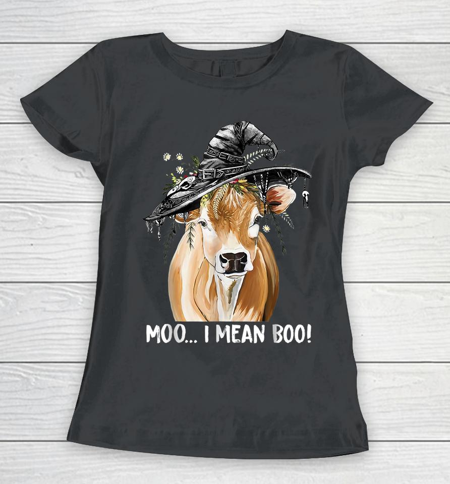 Cow Witch Halloween Moo I Mean Boo Women T-Shirt