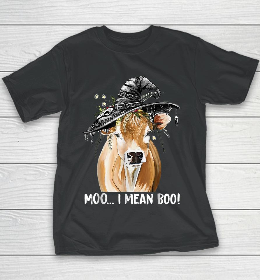 Cow Witch Halloween Moo I Mean Boo Youth T-Shirt