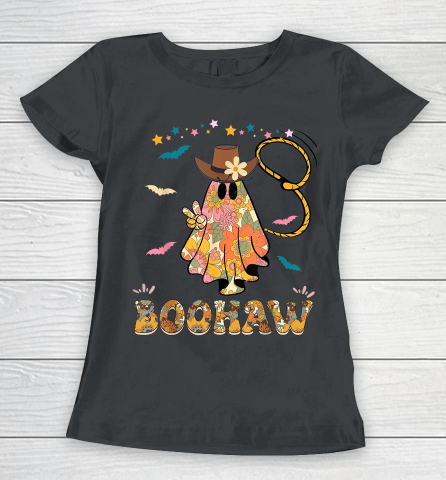 Cowboy Cowgirl Boohaw Retro Western Ghost Halloween Party Women T-Shirt