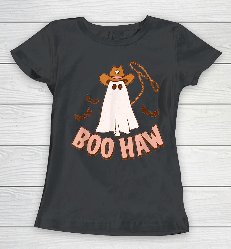 Cowboy Cowgirl Boohaw Retro Western Ghost Halloween Party Women T-Shirt