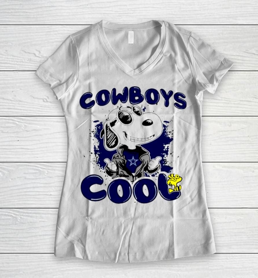Cowboys Dallas Football Cool Snoopy Women V-Neck T-Shirt