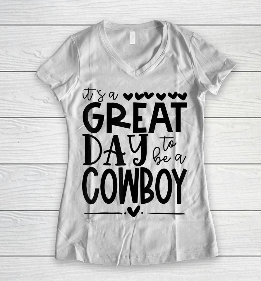 Cowboys School Sports Fan Team Spirit Mascot Gift Great Day Women V-Neck T-Shirt