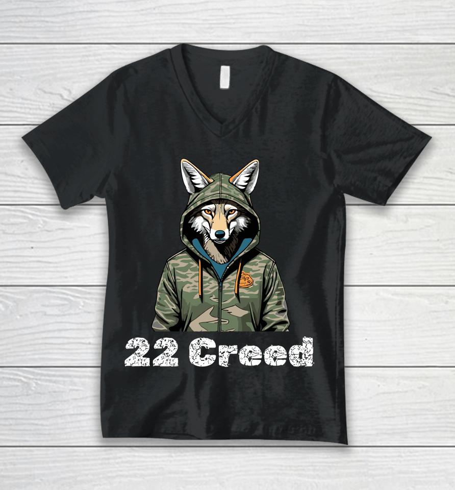 Coyote In Hood 22 Creed Graphic Hunting Unisex V-Neck T-Shirt