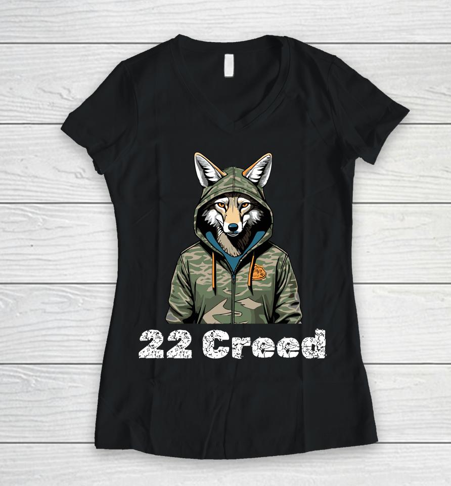 Coyote In Hood 22 Creed Graphic Hunting Women V-Neck T-Shirt