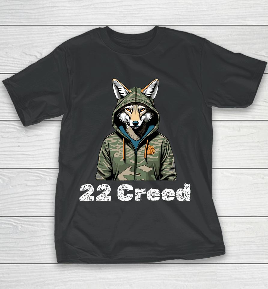 Coyote In Hood 22 Creed Graphic Hunting Youth T-Shirt