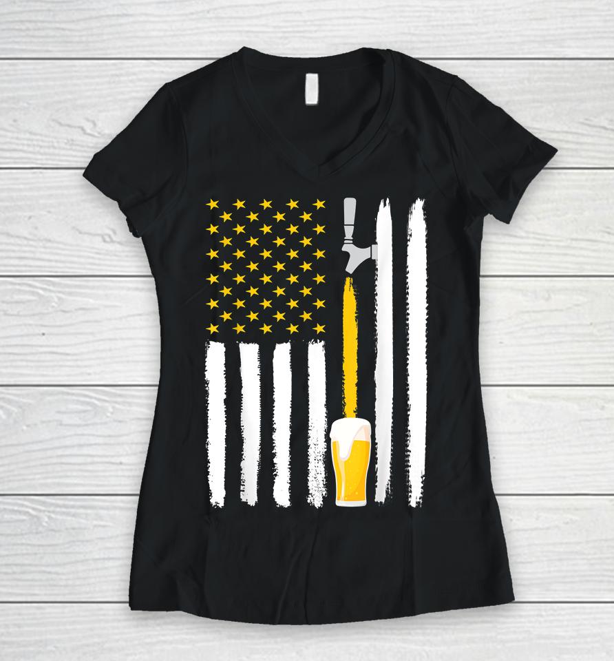 Craft Beer 4Th July American Flag Women V-Neck T-Shirt