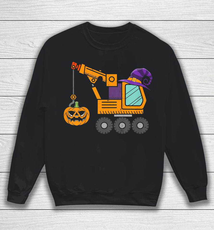Crane Truck Pumpkin Toddler Baby Boys Halloween Sweatshirt