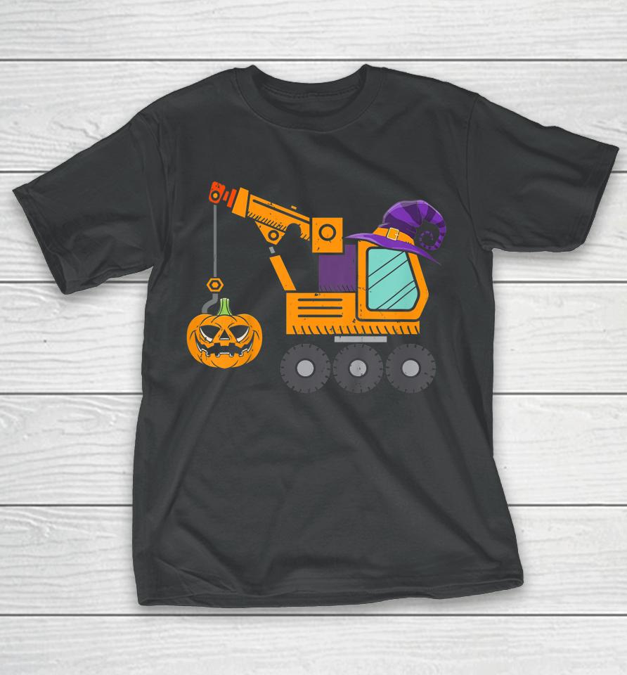 Crane Truck Pumpkin Toddler Baby Boys Halloween T-Shirt