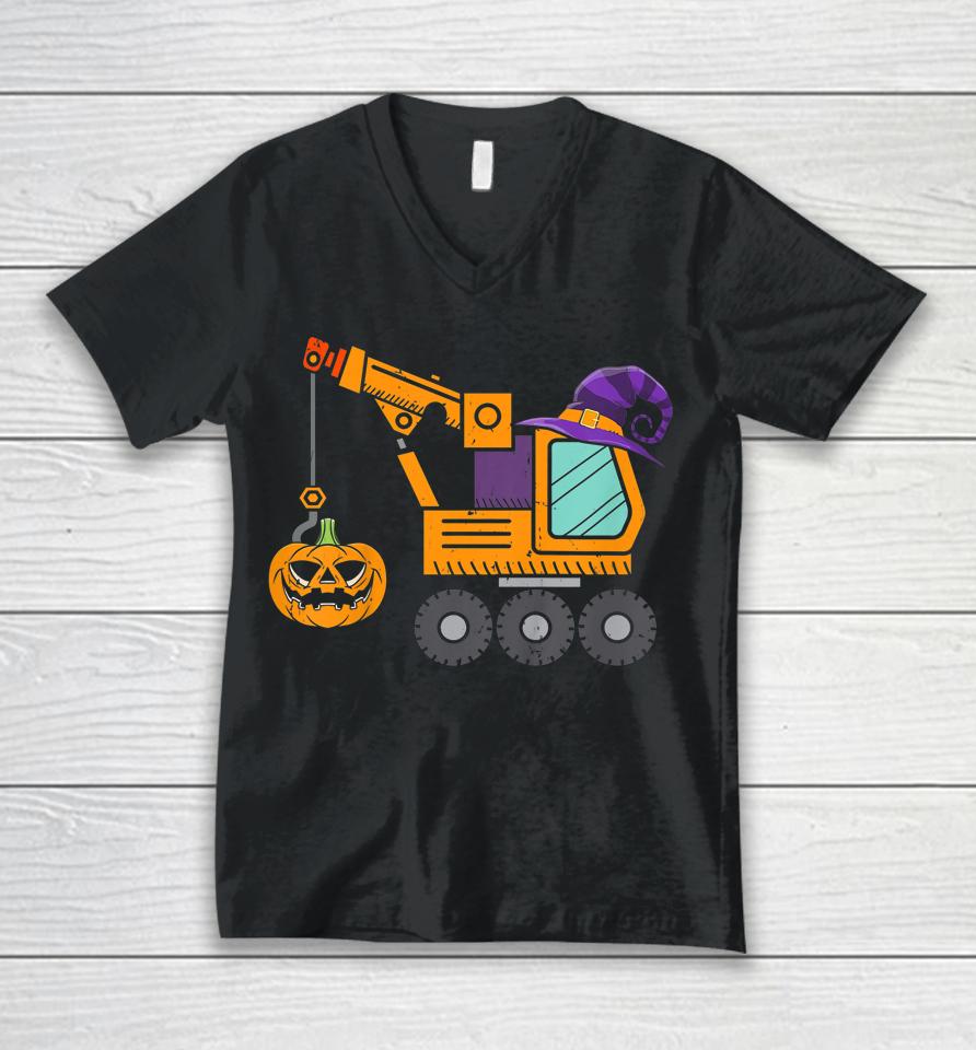 Crane Truck Pumpkin Toddler Baby Boys Halloween Unisex V-Neck T-Shirt
