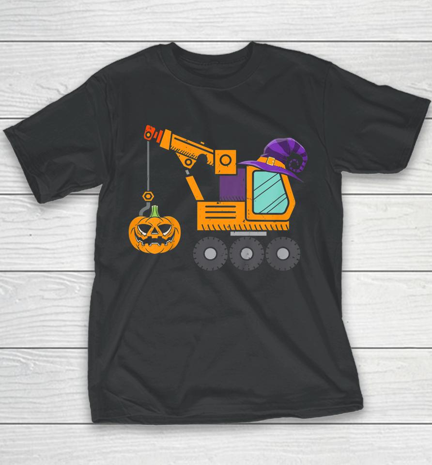 Crane Truck Pumpkin Toddler Baby Boys Halloween Youth T-Shirt
