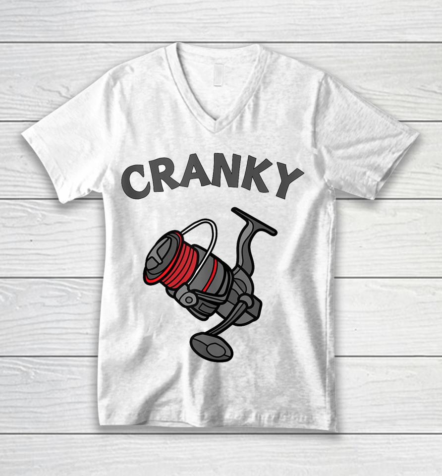 Cranky Angler Tee Funny Fishing Reel Pun Shirt For Fishermen Unisex V-Neck T-Shirt