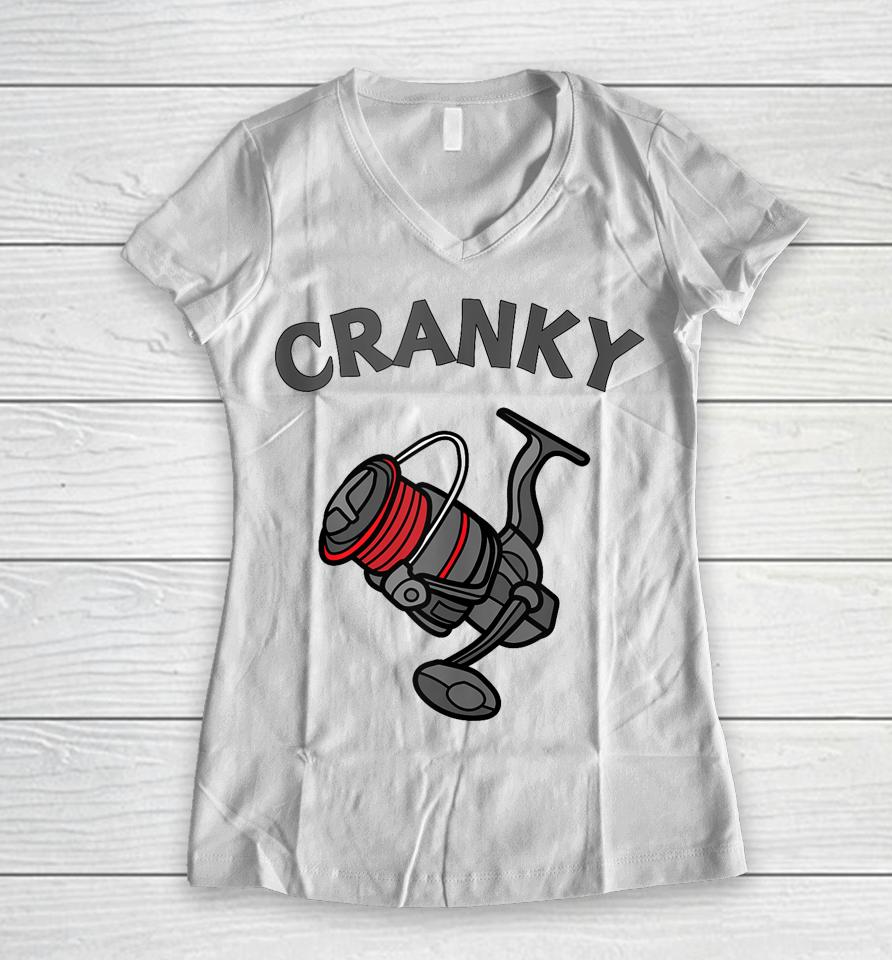 Cranky Angler Tee Funny Fishing Reel Pun Shirt For Fishermen Women V-Neck T-Shirt