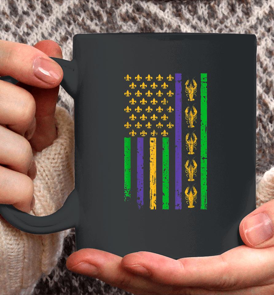 Crawfish Mardi Gras American Flag Vintage Coffee Mug
