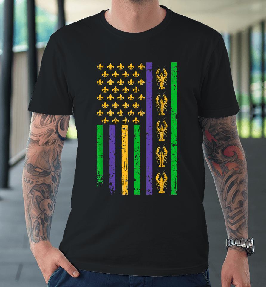 Crawfish Mardi Gras American Flag Vintage Premium T-Shirt