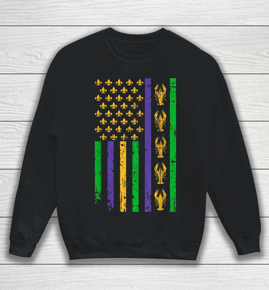 Crawfish Mardi Gras American Flag Vintage Sweatshirt