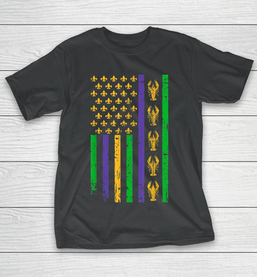 Crawfish Mardi Gras American Flag Vintage T-Shirt