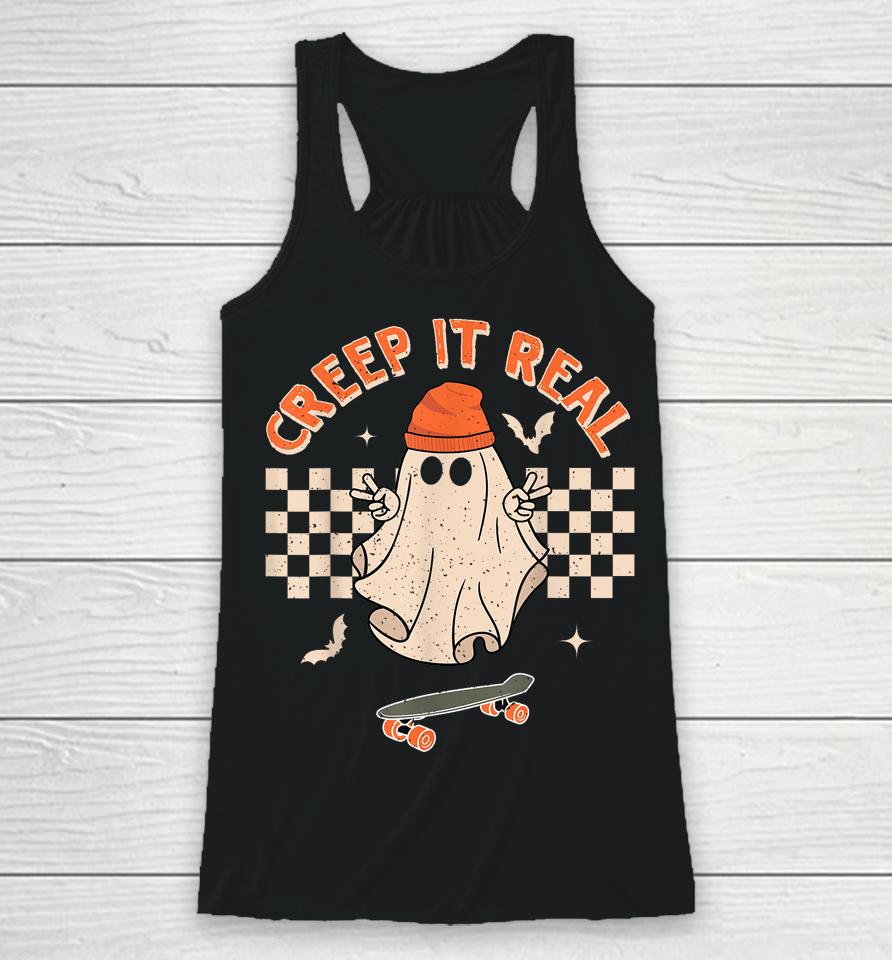 Creep It Real Skateboarding Ghost Retro Halloween Racerback Tank