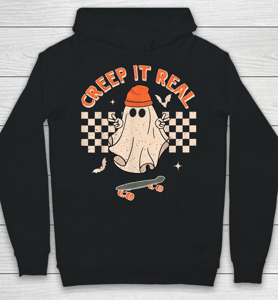 Creep It Real Skateboarding Ghost Retro Halloween Hoodie