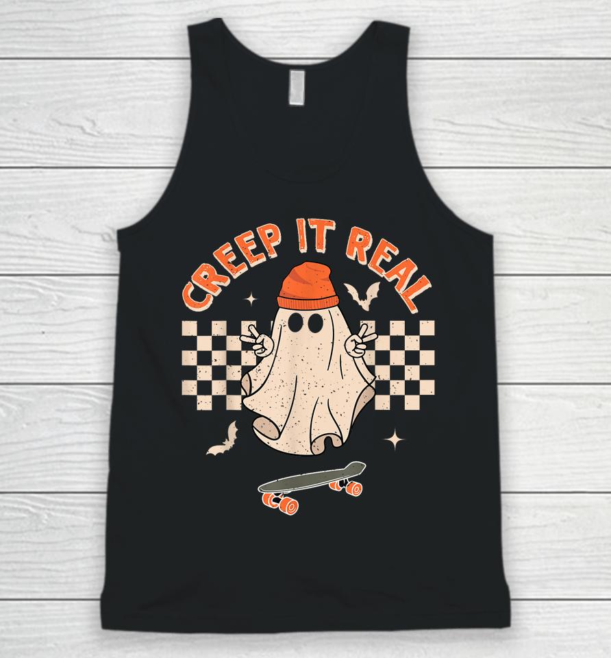 Creep It Real Skateboarding Ghost Retro Halloween Unisex Tank Top
