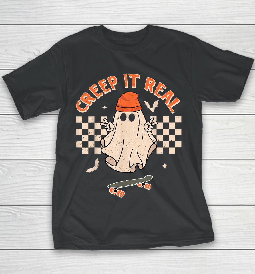 Creep It Real Skateboarding Ghost Retro Halloween Youth T-Shirt