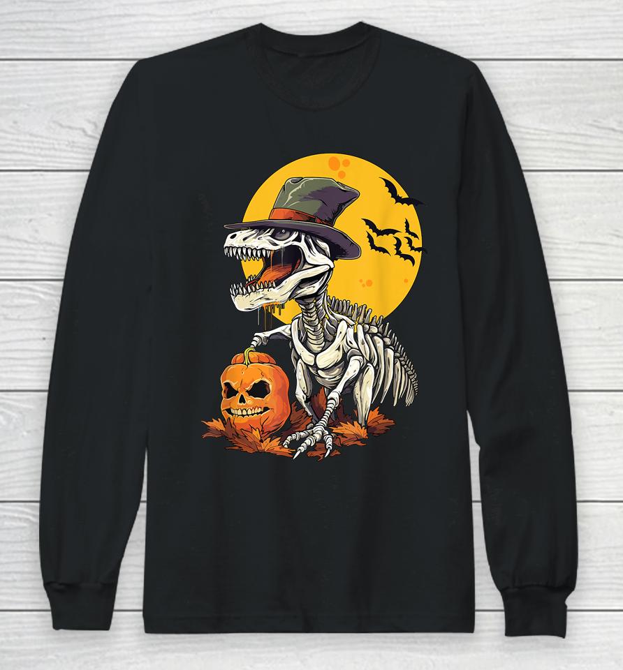 Creepy Funny Skeleton Dinosaur T Rex Halloween Long Sleeve T-Shirt