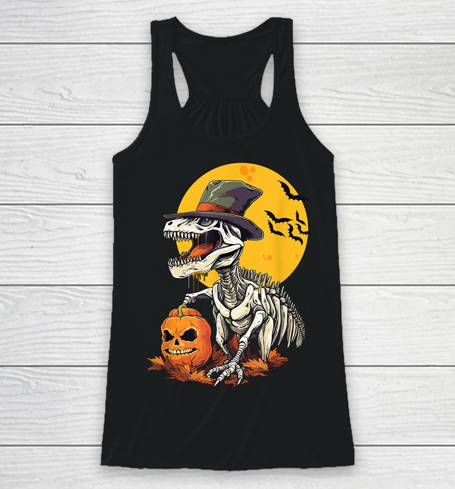 Creepy Funny Skeleton Dinosaur T Rex Halloween Racerback Tank