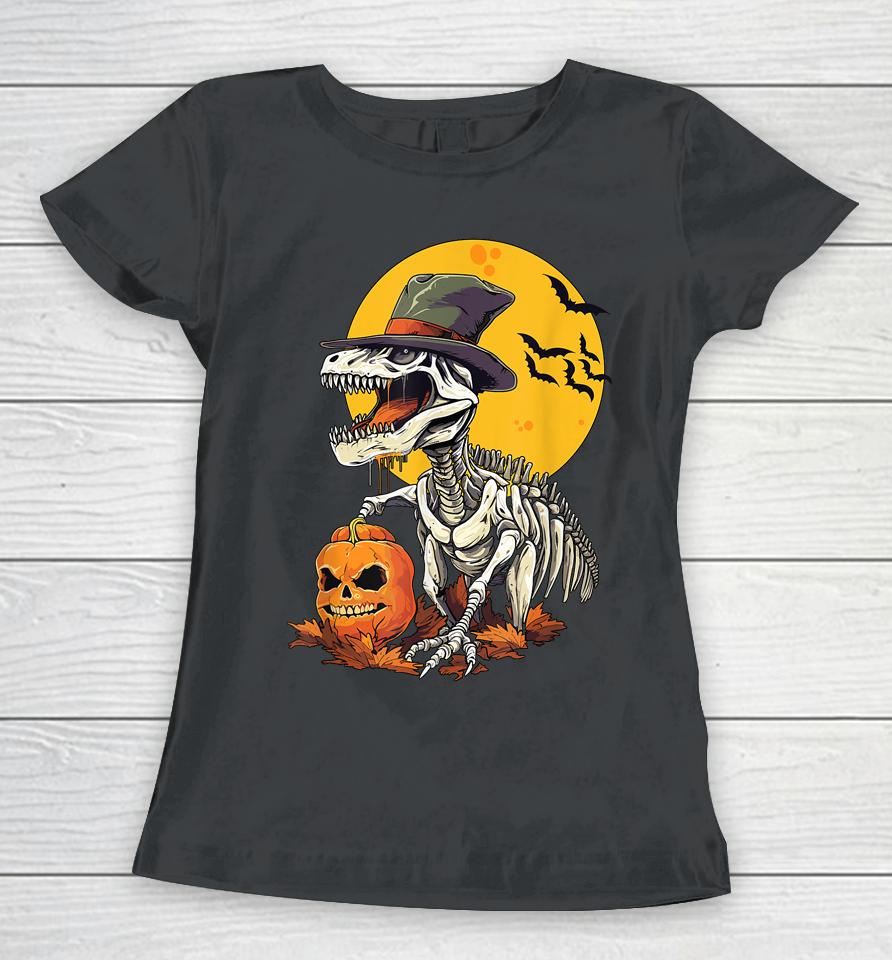Creepy Funny Skeleton Dinosaur T Rex Halloween Women T-Shirt