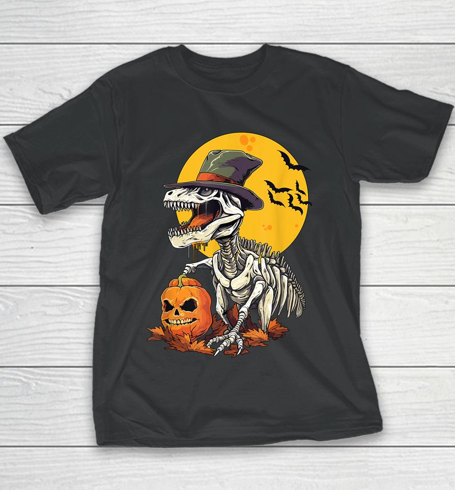 Creepy Funny Skeleton Dinosaur T Rex Halloween Youth T-Shirt